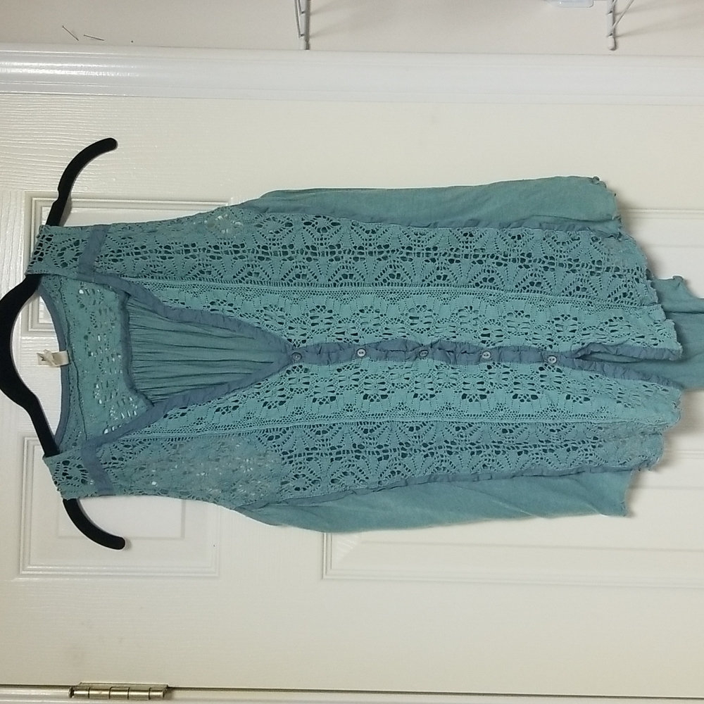Anthropologie Teal Lace Tank Top